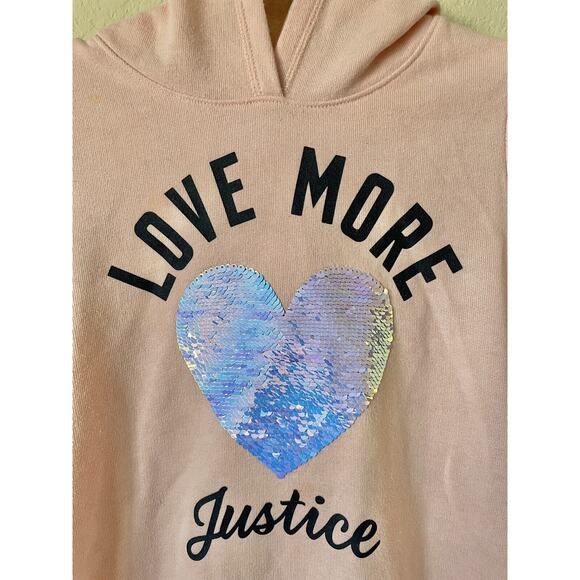 Justice Pink Flip Sequin Heart Love More Justice Girls’ Pullover Hoodie Size 8 - Picture 2 of 4